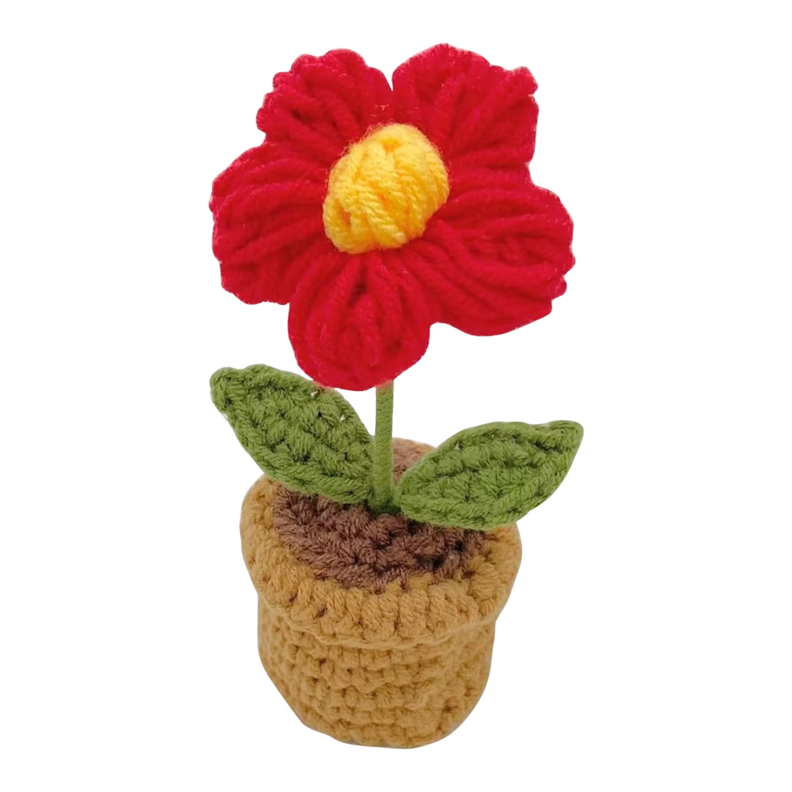 Fiudx Handmades Knitted Flowers Woven Potted Flowers, Rose