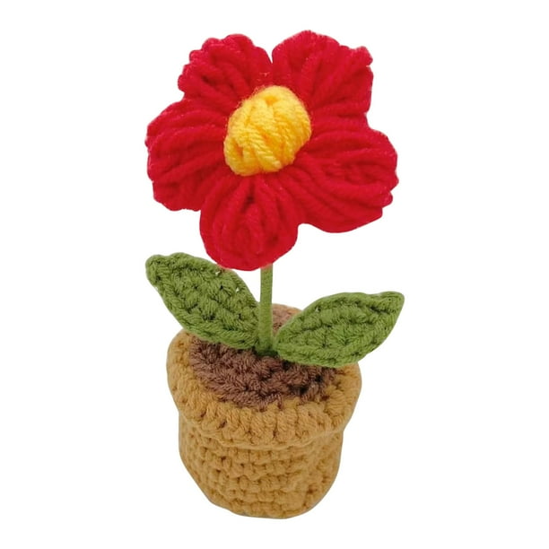 Maceta decorativa de lana tejida a mano con forma de rosa, ideal para el salpicadero del coche, el hogar, la oficina o como elemento decorativo sobre una mesa.