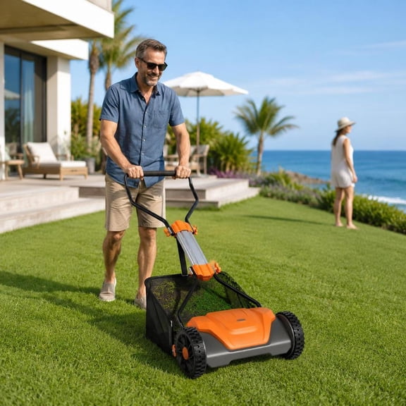 Push Reel Lawn Mower, 16 Inch 5-Blade, 6-Level Height Adjustment, 8-Gallon Removable Grass Catcher