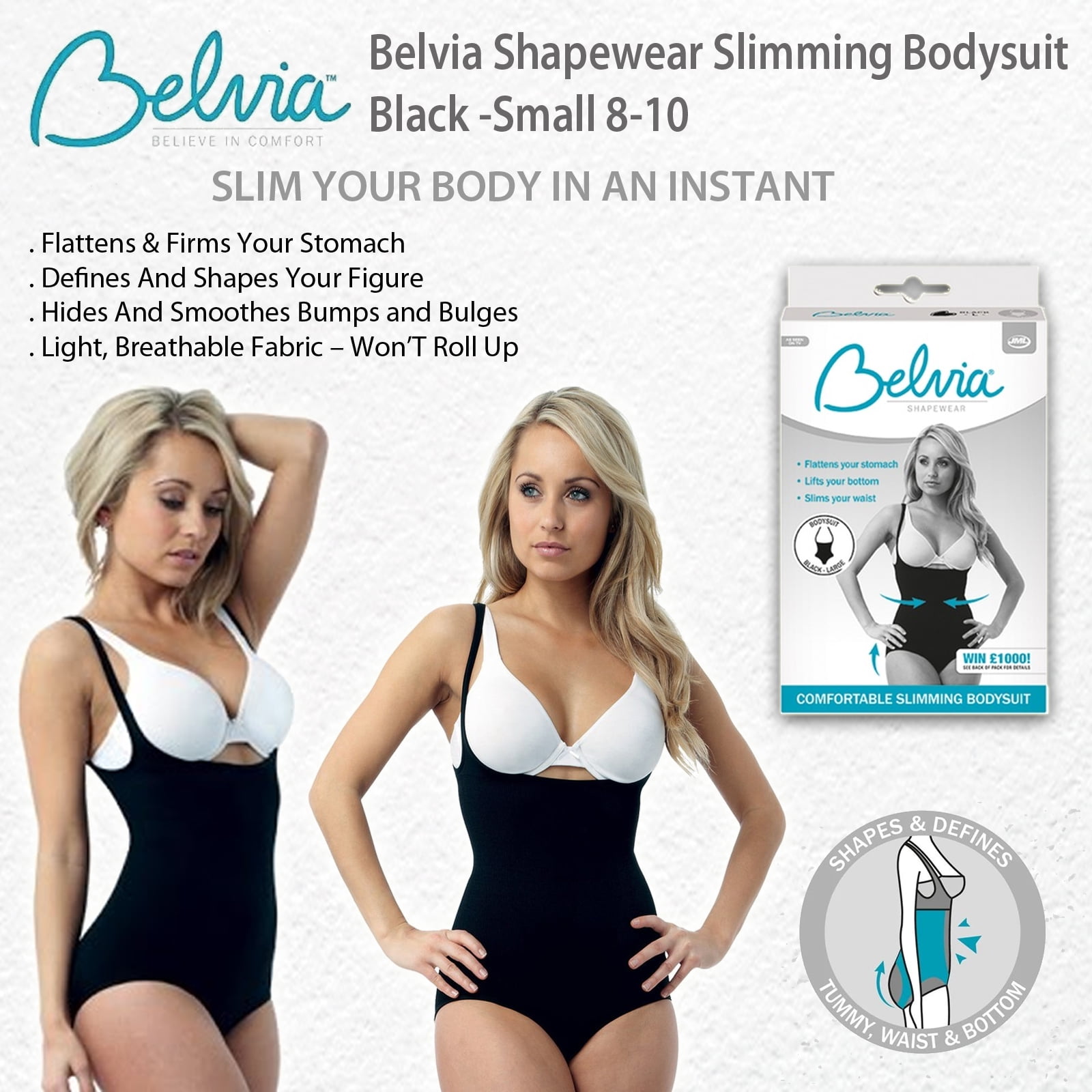 Belvia - Shapewear Smoothing Slimming Control Bodysuit Women Ful Body  Shaper - Black Small 8-10 