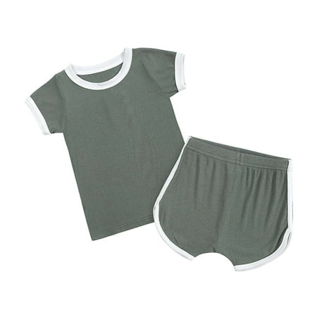 

Jerdar Summer Clothes Set for Kids Toddler Baby Boys Girls Ribbed Short-sleeved Top Shorts Two-piece Set Army Green 2-3 Years