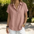 thumbnail image 2 of hoksml Women's Cotton Linen Collared Shirt, Short Sleeve Pull-On Button-Down Blouse, Loose Fit Casual Daily Office Wear Top, 2 of 7