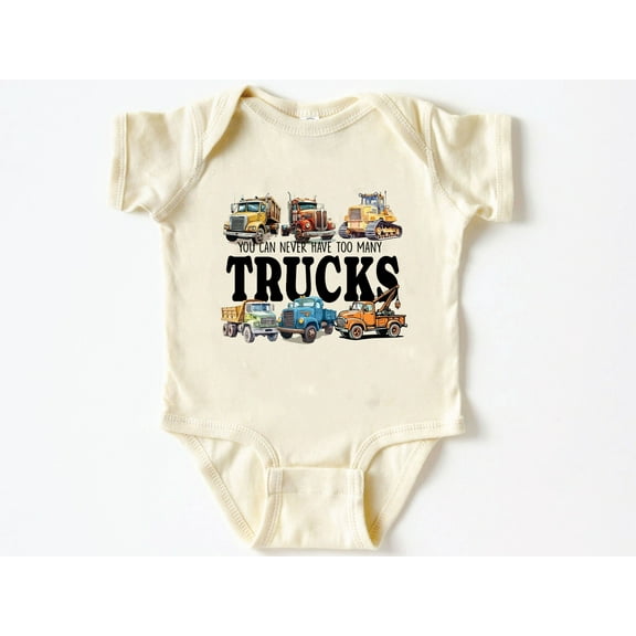 You Can Never Have Too Many Trucks Onesie® Funny New Born New Parent Shirt New Mom Gift, Baby Shower Gift T-shirt, Short Sleeve Tee Bella Canvas