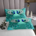 thumbnail image 3 of Erosebridal Turquoise Peacock Bedspread Sets King Size, Vintage Flower Bed Quilt, Couple Animal Coverlet Set King, Microfiber Room Decor, 3-Piece, 3 of 5