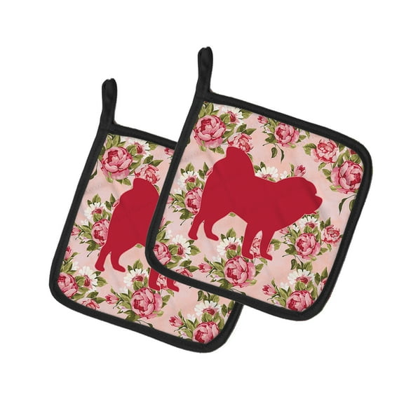Caroline's Treasures BB1106-RS-PK-PTHD Chow Chow Shabby Chic Pink Roses Pair of Pot Holders , 7.5HX7.5W, multicolor