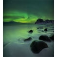 thumbnail image 3 of Aurora Borealis Duvet Cover Set, Magic Nature Panorama Coastline Oval Energy Sky Mist Picture, Decorative 3 Piece Bedding Set with 2 Pillow Shams, King Size, Lime Green Almond Green, by Ambesonne, 3 of 3