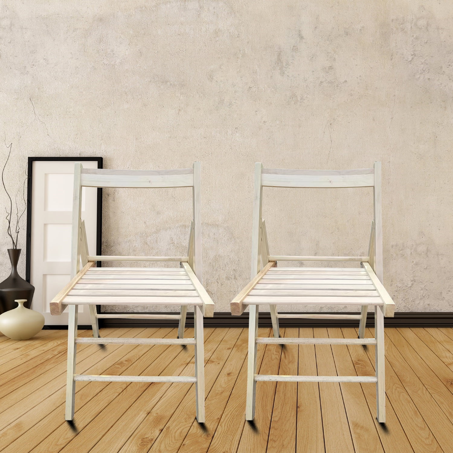 2piece Lightweight and Portable Slatted Wood Folding Chair with