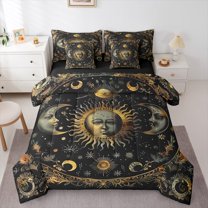 Manfei Bohemian Moon Sun Twin Bedding Sets 7-Piece, Psychedelic Stars Planet Bedding Comforter Set, Mandala Hippie Flower Reversible Sheet Sets, Luxury Bedroom Decor