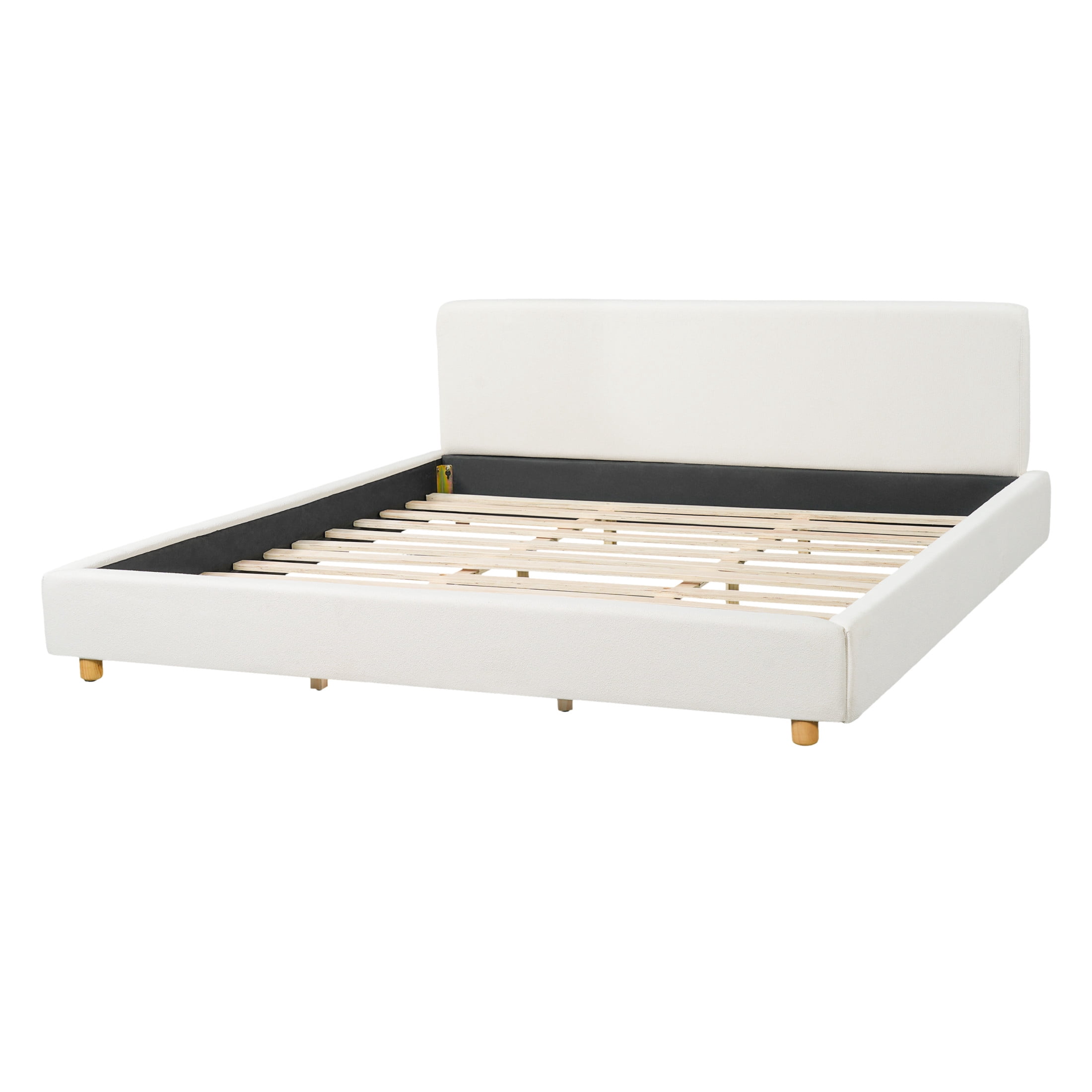 Christopher Knight Home Minimalist King Boucle Upholstered Platform Bed Frame with Headboard, White