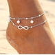 thumbnail image 1 of Tobillera con forma de 8 de doble perla, tobillera estilo boho, tobillera plateada, para mujeres y niñas, 1 of 5