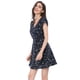 thumbnail image 3 of Vestido Floral Allegra K de Manga Corta con Cinturón y Cuello en V Cruzado para Mujer Talla S Azul, 3 of 6