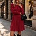 thumbnail image 3 of YTCAMLO Plus Size Fall Dresses for Women Casual Ruched Crew Neck Midi Dress Puff Long Sleeve A Line Dress High Waist Casual Dress, 3 of 9
