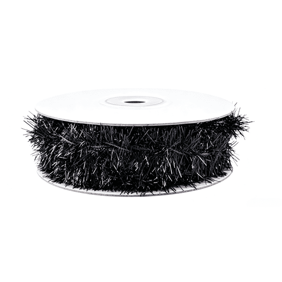 Christmas Halloween Black Tinsel Garland Metallic Twist Ribbon DIY Craft Supply,16.4ft Flexible Wire Pine Needle Ribbon for Tree Wall Railing,Festive Indoor Outdoor Home Party Decoration