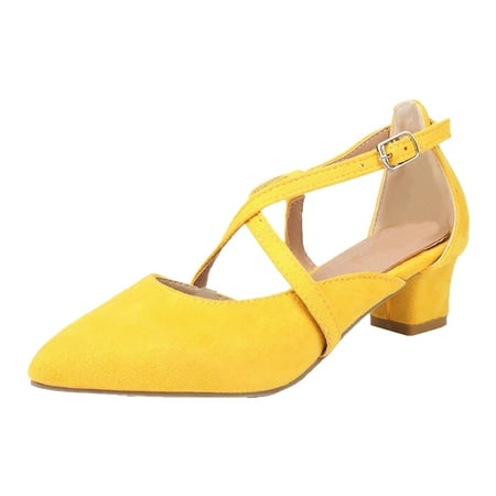 

Cathalem Women s Foreign Trade Large Spring New PU Leather Buckle Low Heel Hollow Back Sandals Yellow 39