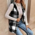 thumbnail image 4 of Women's Fuzzy Fleece Vest Plaid Jacket with Hood Lightweight Soft Warm Sherpa Plush Winter Fall Sleeveless Coat (L, Black), 4 of 7