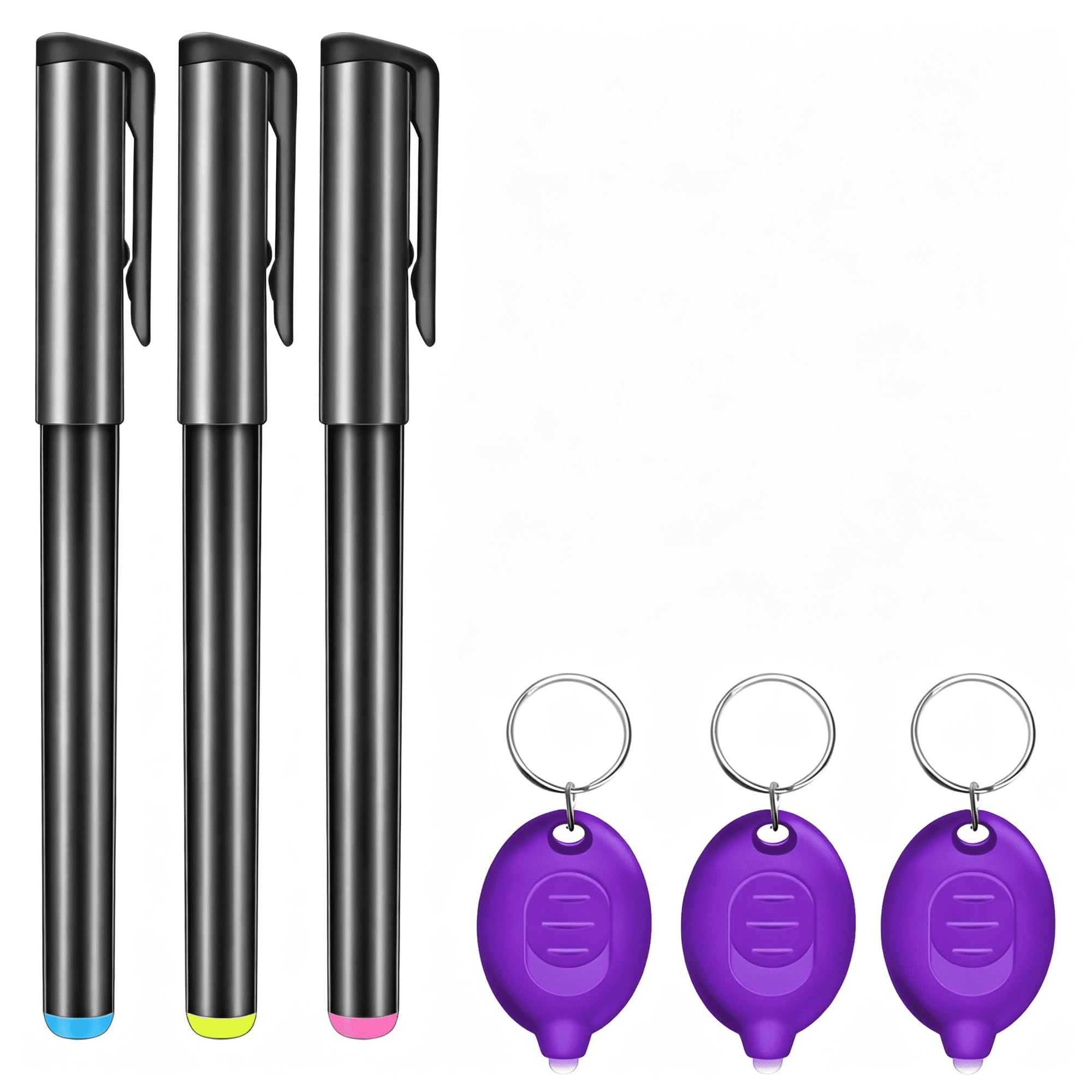 CCOCC Invisible Ink Pen Spy Pen with 3 Pcs Mini Uv Keychain Flashlight | Disappearing Ink Magic Pens with Black Light Markers for Secret Notes Fit for Christmas Halloween Holiday Gifts (3 Pcs)