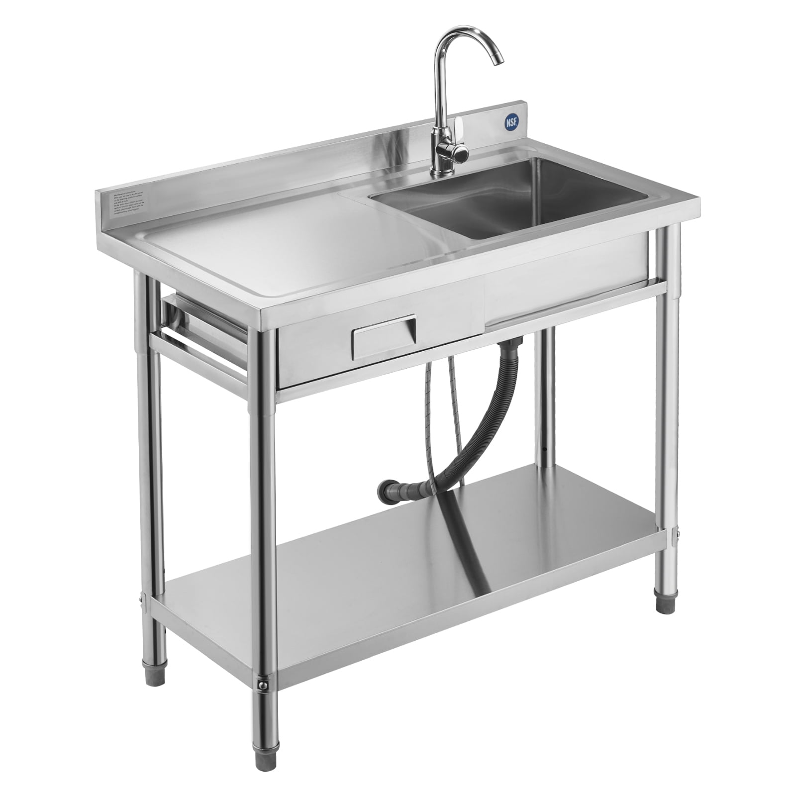 KFFKFF Stainless Steel Utility Sink Free-Standing Single Bowl Sink SUS201 Stainless Steel 37 Inch Black