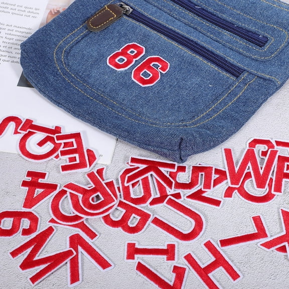 WRISTBIQUE 72Pcs Red Letter Patch Iron on Embroidered Numbers for Hats Clothes