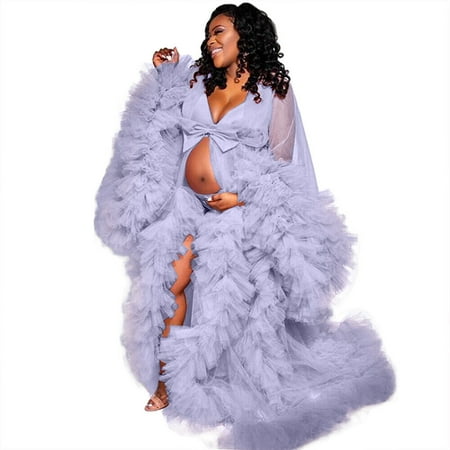 

Pregnant Dress Maternity Gown Bathgown Sleepwear Perspective Sheer Long Robe Puffy Tulle Robe for Maternity Photoshoot