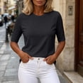 thumbnail image 5 of ClodeEU Women's Crew Neck Elbow Sleeve T-Shirt,Solid Casual Relaxed Fit Tee Black,Women's Plus XXL, 5 of 8