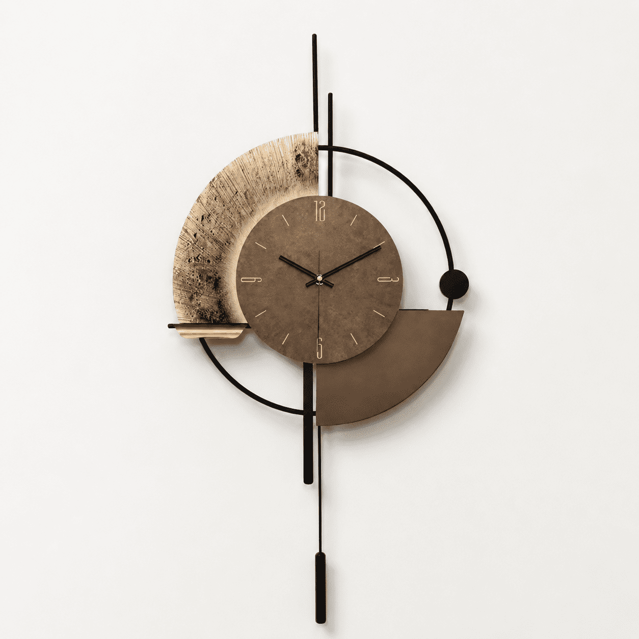 2516-brown-dark Decorative Pendulum Wall Clock, Iron and Wood, Large for Home Living Room Decor