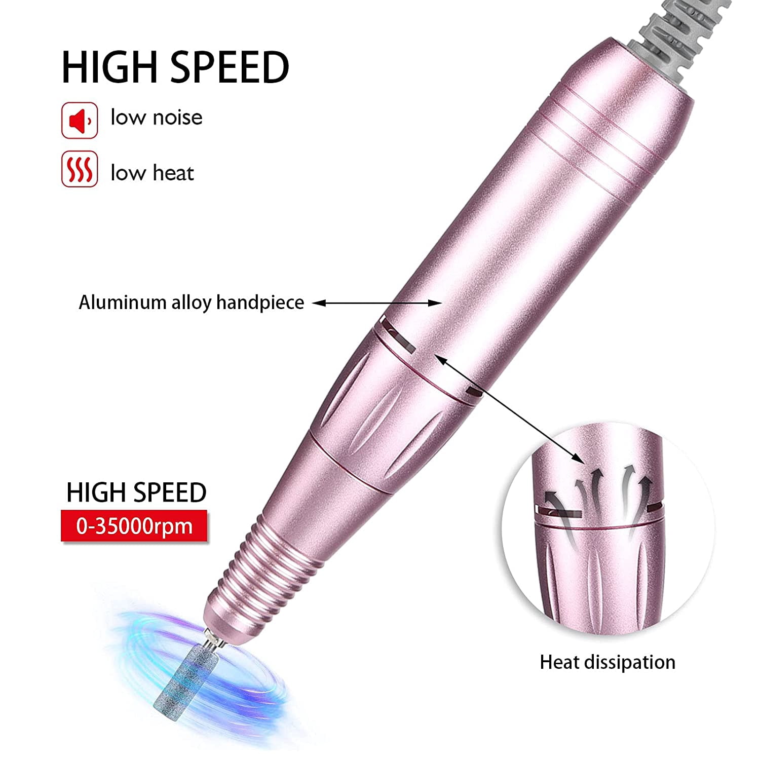 ABCISI 35000RPM Manicure Nail Drill Replacement, Professional Nail Drill Handpiece, Electric Nail Grinder Polishing Machine, Pedicure Drill Replacement Pen Handle Accessory for Salon and Home Use