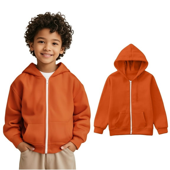 Girls Hoodie Orange Full Zip Up Hooded Casual Long Sleeve Hoodies Fall Winter Clothes Girls Child Clothes3-4 Years Boys Girls Fashion