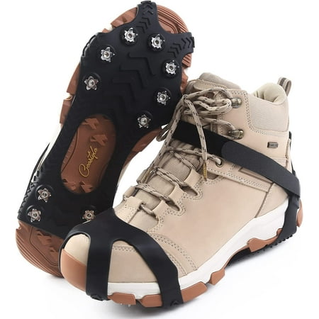 

11 Spikes Crampons Stainless Steel Anti-Slip Microspikes Ice Cleats Grips for Hiking Shoes and Boots Hiking Fishing Walking Mountaineering Black L