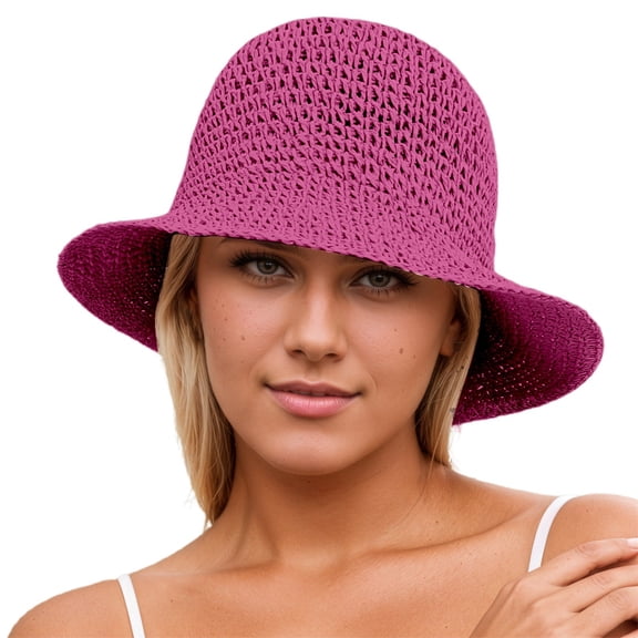 FUZHIQ Women's Breathable Knit Bucket Hat, Foldable Wide Brim UPF50 UV Protection Sun Hat,Lightweight Packable Summer Hat for Travel Beach Daily Casual Outdoor Wear,One Size