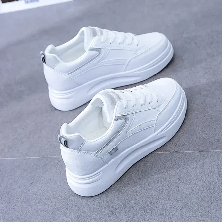 

Ladies Casual Sneakers Thick Sole Lace-up White Shoes Skate Shoes 6cm Inner Height