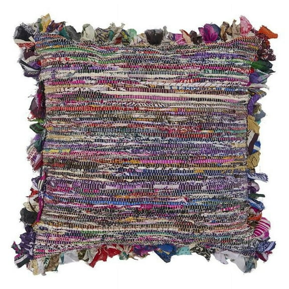 26 x 26 in. Weave Zippered Pillow with Fringe, Blue & Red