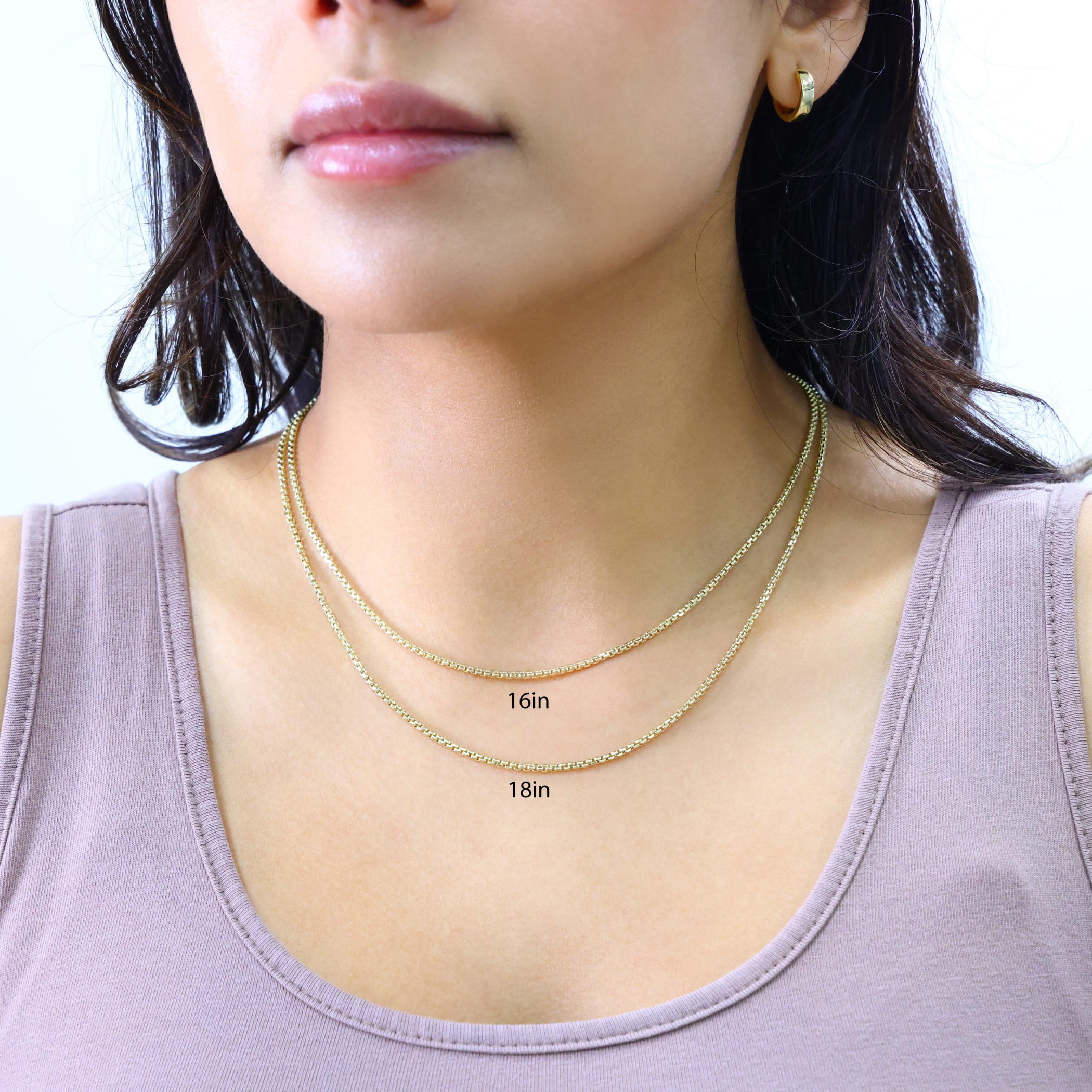 Nuragold 10K イエローゴールド 2mm ラウンドボックスチェーン ベネチアンリンクペンダントネックレス メンズ レディース ジュエリー 16インチ 18インチ 20イン