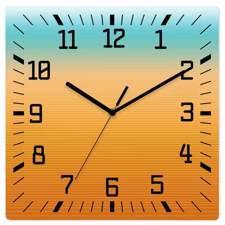 Teal Orange Ombre Wooden Wall Clock Silent Non Ticking Modern Geometric Striped Abstract Art Square Wall Clocks Battery Operated Decor Clock for Home Office Living Room Kitchen 10 Inch