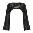 thumbnail image 5 of Women Crochet Knit Crop Top Pullover Sweater Color Block Patchwork Long Sleeve Square Neck Streetwear Fashion Coverup Blouse, 5 of 8