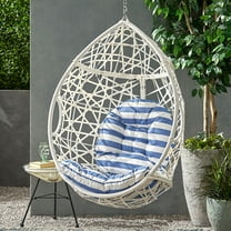 SEGMART Indoor Outdoor Wicker Swing Egg Chair, Hammock Hanging Chair Nest Basket with Removable, Washable Cushions, Pillow for Bedroom, Balcony, Garden, Poolside, White