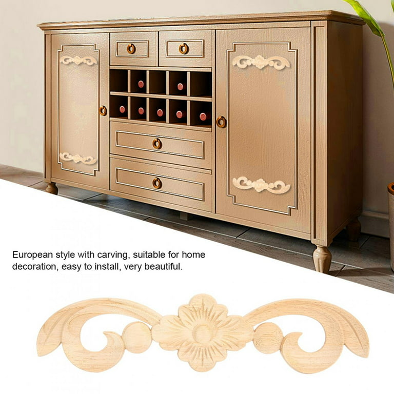 Haofy 4Pcs 25x6cm Flower Wood Carved Applique Wooden Onlay Applique Carved  Wood Corner Decals For Furniture Bed Door Cabinet Unpainted Home Decoration  Ornament 
