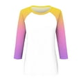 thumbnail image 3 of Women's T-Shirts Gradient 3/4 Raglan Sleeve Round Neck T Shirt Tops Casual Tee Shirts, 3 of 4