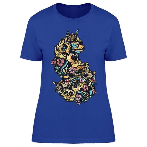 Floral Cat. Cat Doodles Design Tee Women's -Image by Shutterstock