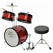 Complete Kids Small Drum Set with Cymbal, Stool, and Sticks - Red