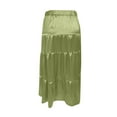 thumbnail image 5 of Wyobmus Women's Midi Skirt Satin Skirt Tiered Flowy High Waist A-Line Elastic Ruffle Casual Skirts Green, 5 of 5