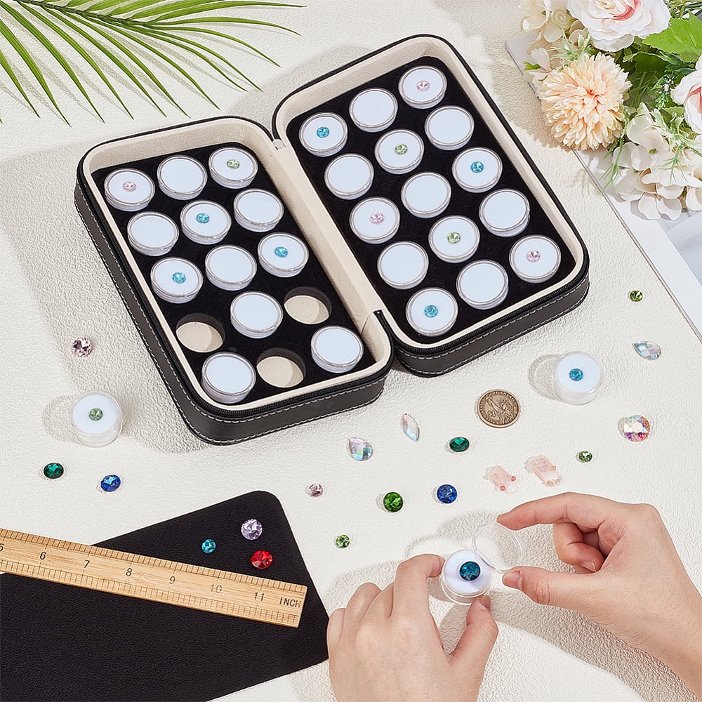 Imitation Leather Boxes with 30Pcs Plastic Bead Containors Rectangle White 22x13x6.5cm