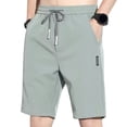 thumbnail image 2 of Xioeram Men Summer Casual Shorts Elastic Drawstring Waist Straight Wide Leg Shorts Pockets Design Ice Silk Solid Color Sport Shorts, 2 of 8