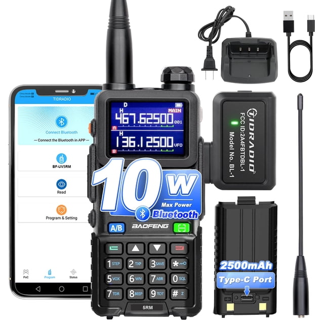 Radio bidireccional BAOFENG 5RM, 10 W, Bluetooth, 2500 mAh, batería