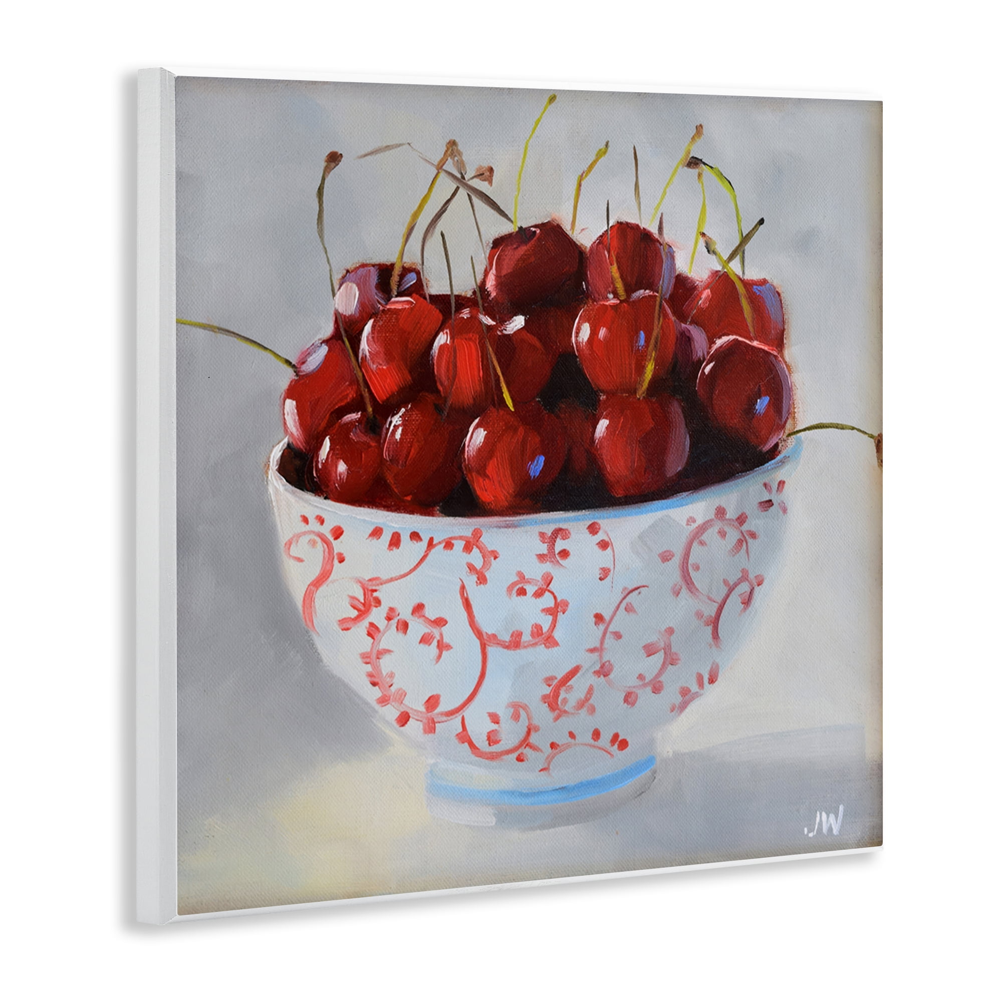 Stupell Industries Cherries in Ornate Bowl Food & Beverage Painting Unframed Art Print Wall Art, 12 x 12