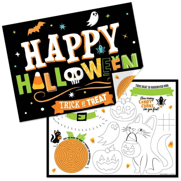 Big Dot of Happiness Jack-O'-Lantern Halloween - Paper Kids Halloween Party Coloring Sheets - Activity Placemats - Set of 16