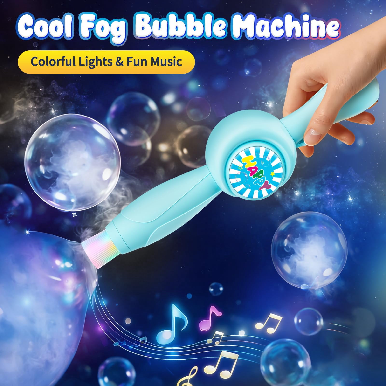 Elastic Bubble Wand for Kids Smoke Bubbles Machine with Party Colorful Lights, Outdoor Toys Easter Baskets Stuffers Gifts for Ages 3 4 5 6 7 8 Boys Girls(Blue)