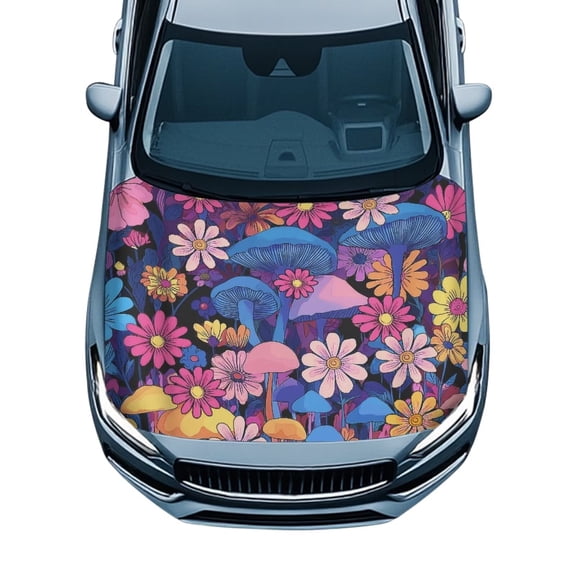CHAQLIN Mushroom Daisy Car Hood Cover All Season Protection Cars Bonnet Banner for Men Women UV Resistant Auto Decorations Perfect for Daily Commute