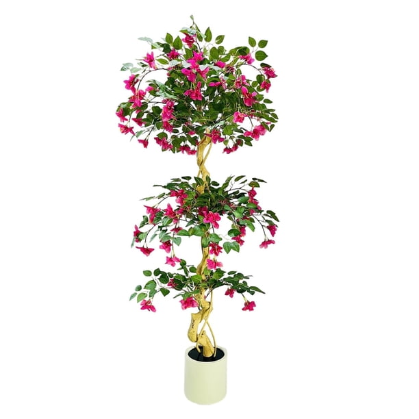 6-foot artificial rosa bougainvillea tree in blanca planter - ideal para para indoor/outdoor home, oficina, garden, y wedding decor