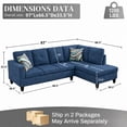 thumbnail image 2 of Aukfa 97" Classic Sectional Sofa 4 Seat L shape Couch for Living Room, 2Pillows, Oversized Right Chaise, Linen, Blue, 2 of 9