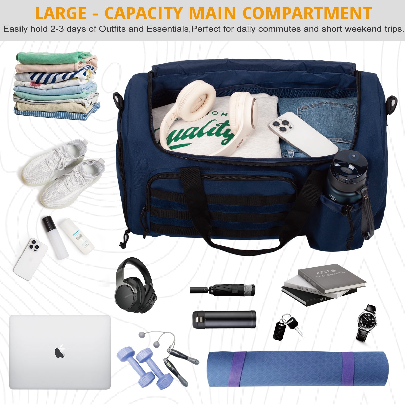 TRIPGEAR Large 40L 2-in-1 Convertible Sports Bag, Multi-functional Travel Duffle with Shoe Compartment for Daily Use